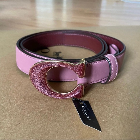 COACH Signature Bucket Belt 25mm Rose Pink Size M (with gift box) - Picture 1 of 9